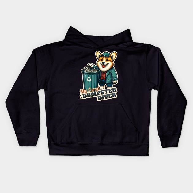 Corgi Dumpster diver Kids Hoodie by k9-tee